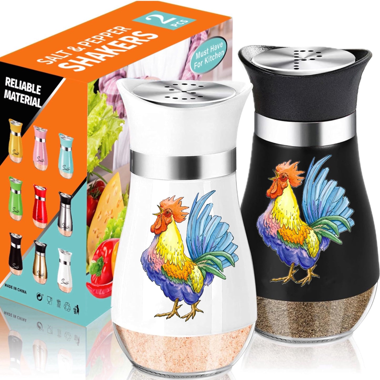 Salt and Pepper Shakers Set, 4 oz Salt Pepper Shaker Black and White (Black and White)