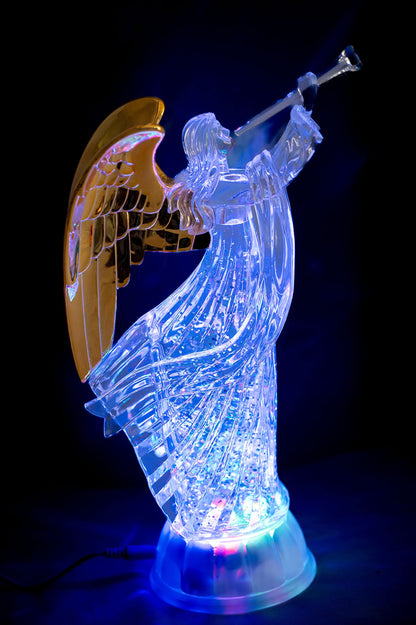 Dalax- Electric-Led Light Up 12'' Angel Trumpet Statue Figurines Home Decorations Gold Angels Wings Statue Christmas Ornaments Snow Globe