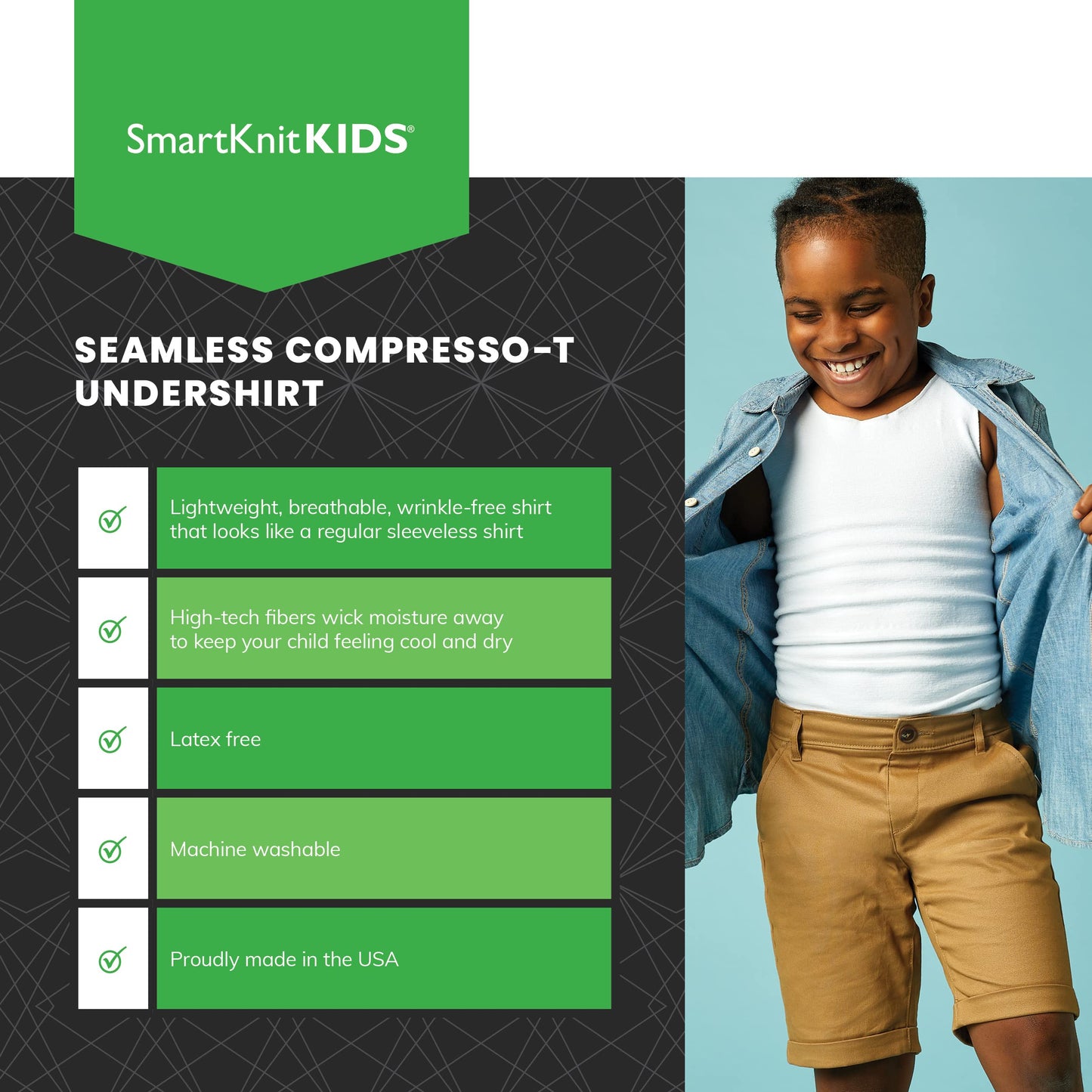 SmartKnitKIDS Compresso-T Deep Pressure Sensory Compression Undershirt - Alternative to Vest (White, Large)