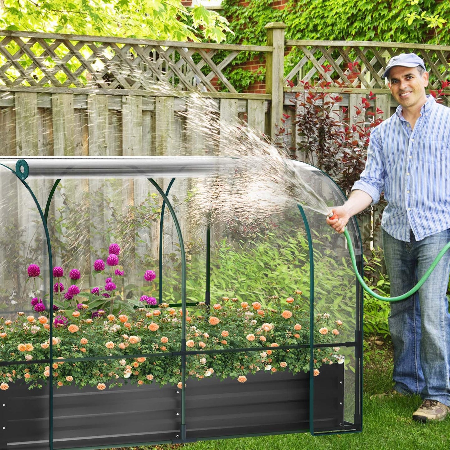 Galvanized Raised Garden Bed for Gardening Vegetables with Cover, 71"x35.4"x47.2" Outdoor Metal Planter Box Kit with Roll-Up Large Screen Windows Mini Greenhouse for Growing Vegetables Flower