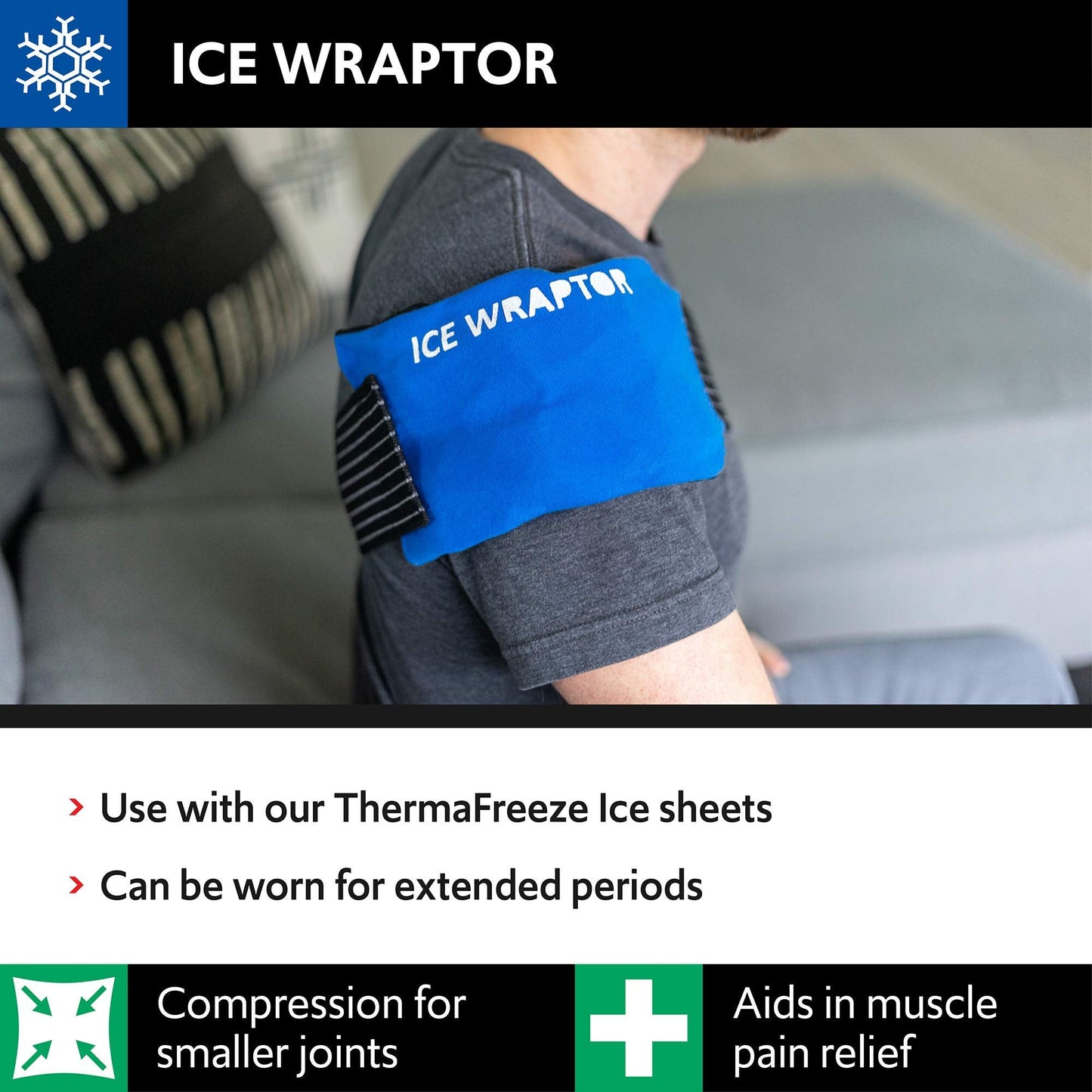 ICE WRAPTOR XL Ice Wrap for Big Body Parts — Extra Large Cold Therapy Pack with 57" Stretch Band Fits Plus Size Thighs, Hips, Back, Shoulders & More — Reusable, Plus 2 Free Ice Packs