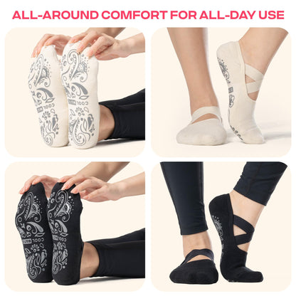CoolMate Pilates Socks with Grips for Women, Yoga Socks, Crew Non Slip Women for Workout, Barre, Pilates Gifts