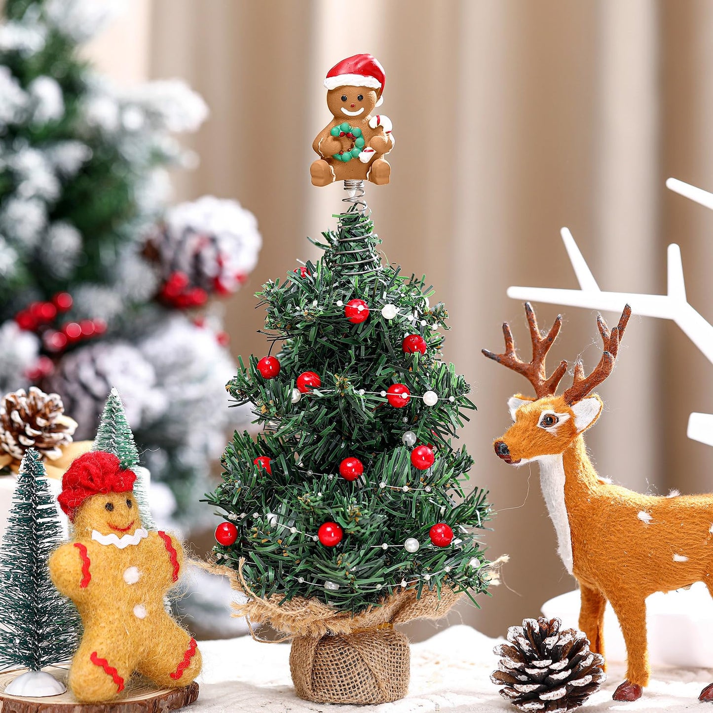 Namalu Mini Christmas Tree Topper Small Gingerbread Man Treetop for Christmas Tree 4 Inch Gingerbread Ornaments Decorative for Home Xmas Wine Bottle Wedding Bridal Shower Holiday Party Decorations