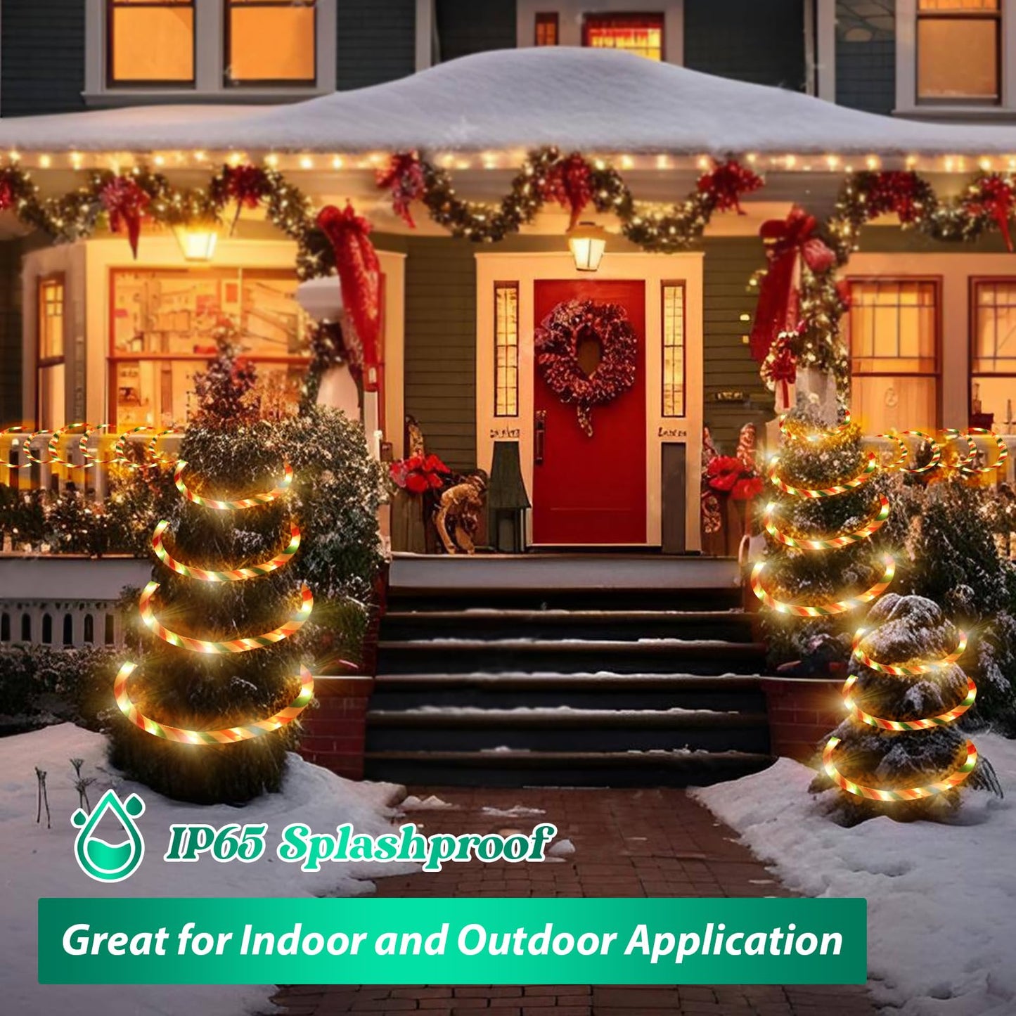 Vigdur Christmas Candy Cane Lights - 18FT LED Candy Cane Rope Lights Outdoor Waterproof Decorative Christmas Lights for Holiday Party Home Patio Indoor Xmas Decorations(216 LEDs)