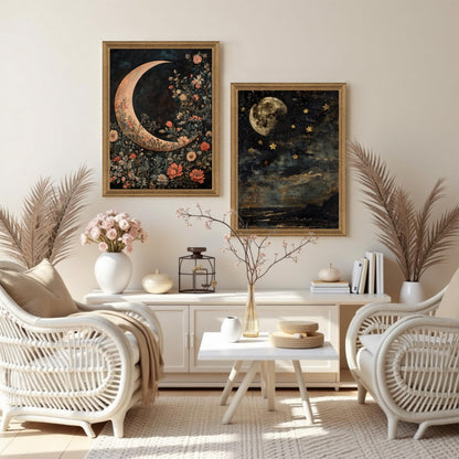 Palette Dreams Framed Vintage Moon and Stars Canvas Wall Art 12x16 inches