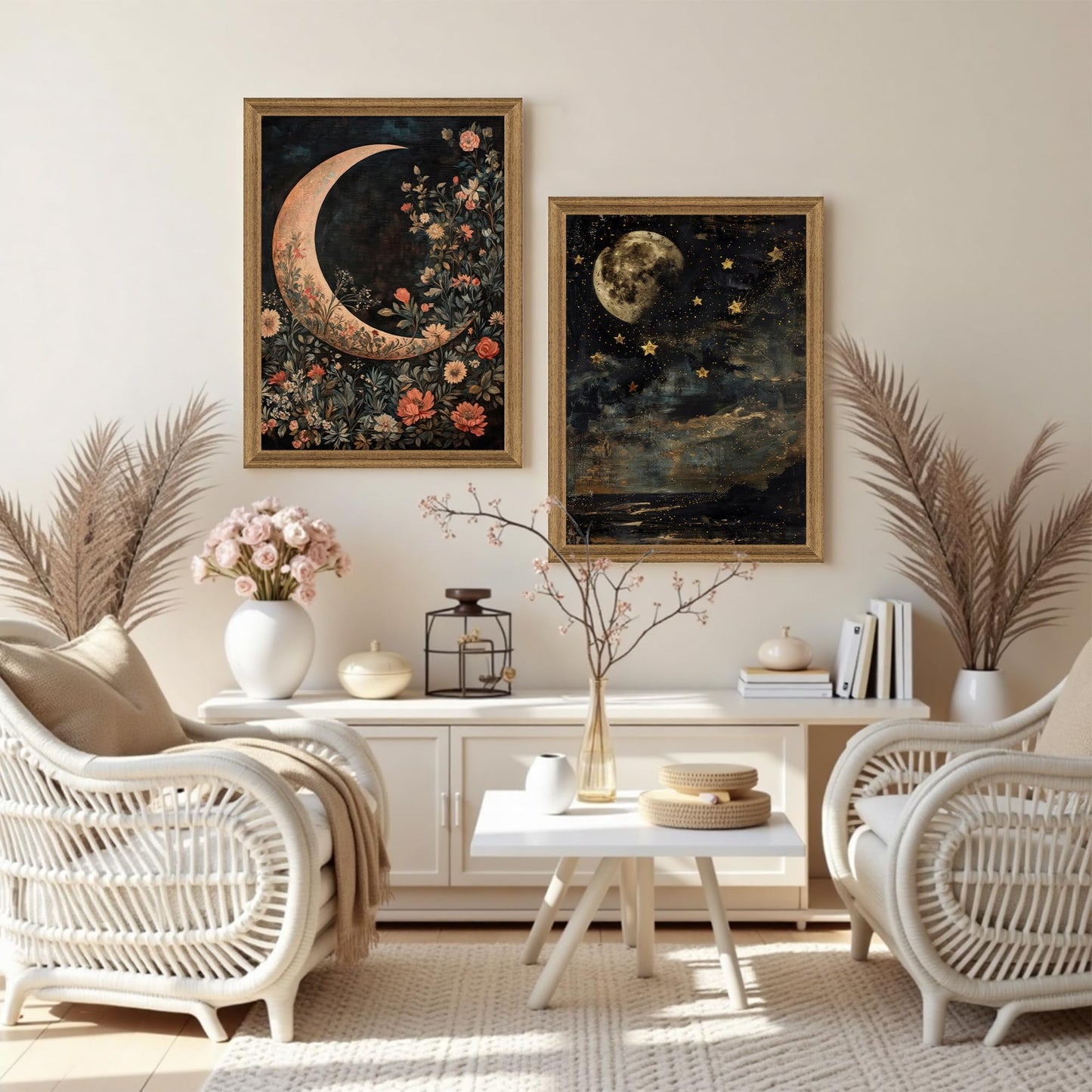 Palette Dreams Framed Vintage Moon and Stars Canvas Wall Art 12x16 inches