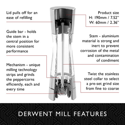 Cole & Mason Derwent Salt and Pepper Mills, Adjustable Grind Settings, Gourmet Precision+, Stainless Steel/Acrylic, 190 mm, Gift Set, Includes 2 x Salt and Pepper Grinders