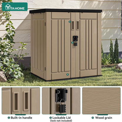 YITAHOME Outdoor Storage Cabinet with 2 Shelves, Waterproof Resin Horizontal Tool Shed, Lockable 15 cu. ft. Storage Shed for Patio, Garden, Yard, Brown