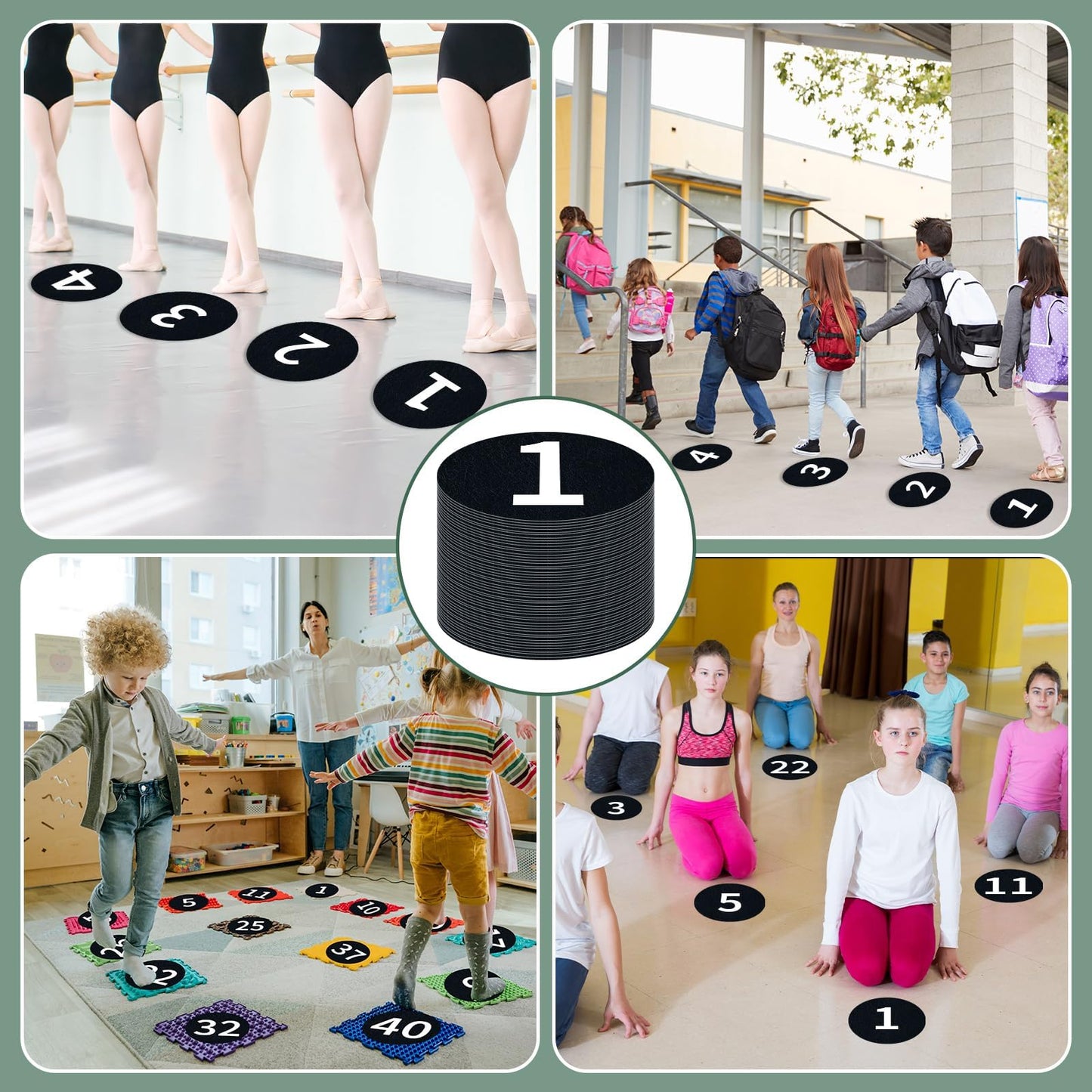 60 Pcs 6" Large Removable Number Spot Markers Black Classroom Floor Stickers with Numbers 1-40 Vinyl Floor Decals Line up Sitting Dots Stickers for Teachers Students for Elementary Preschool