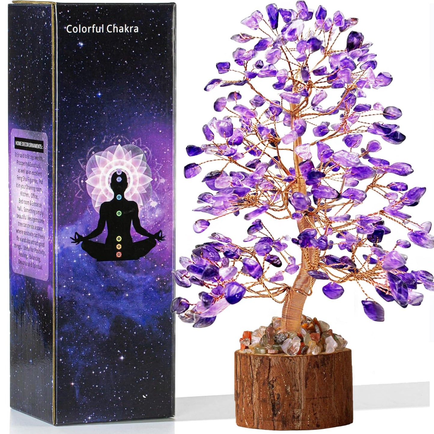 Tizzomx Amethyst Crystal Healing Chakra Tree of Life, Sister Women Mom Birthday Gifts Positive Energy & Good Luck, Bonsai Gem Stone Feng Shui Money Tree House Home Office Room Desk Spiritual Decor