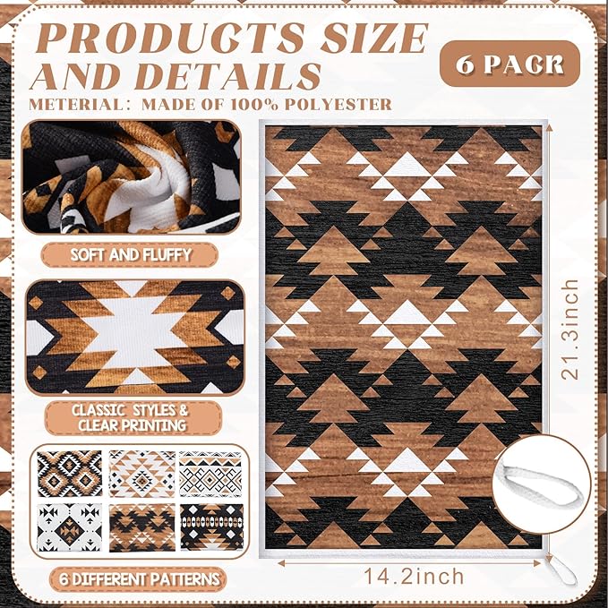 Breling Set of 6 Western Aztec Kitchen Towels Vintage Themed Dish Towel