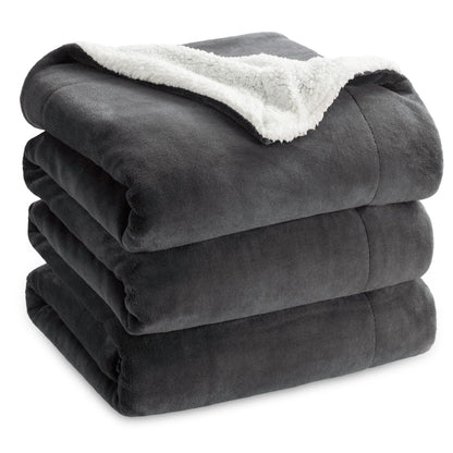 Bedsure GentleSoft Sherpa Fleece Blankets Queen Size for Bed - Thick and Warm, Soft Fuzzy Plush Queen Blanket for Winter, Grey, 90x90 Inches