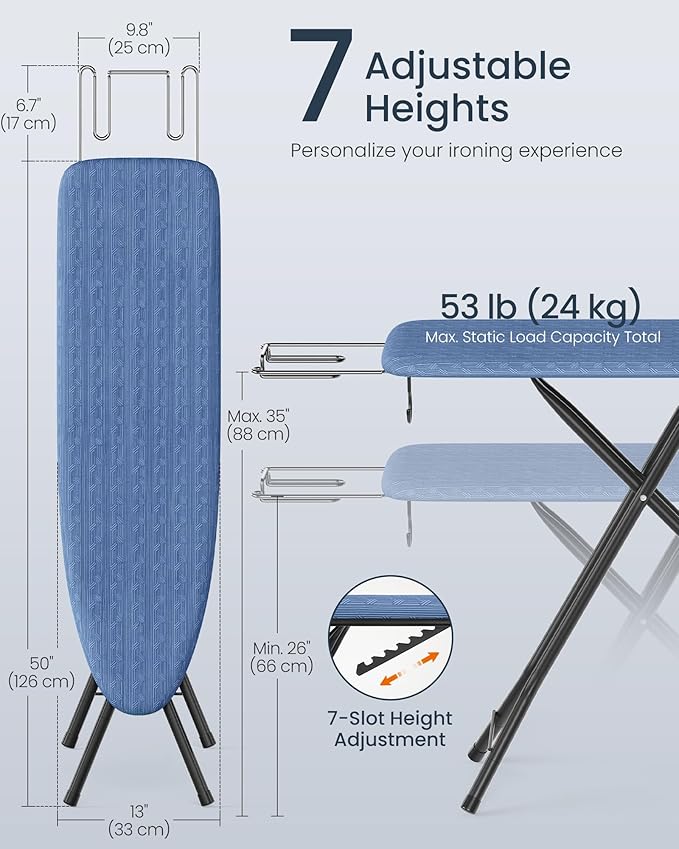 SONGMICS Ironing Board, Foldable Iron Board, Height Adjustable up to 35 Inches