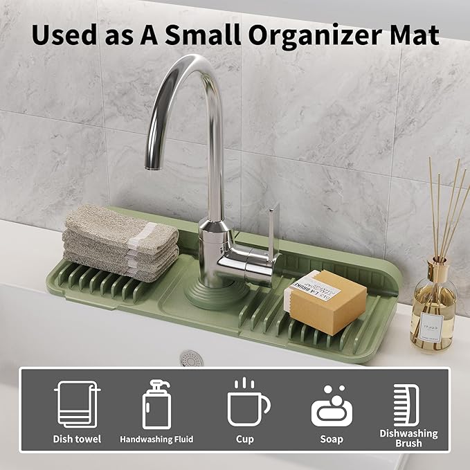 WAFT YEARN 14X5 Inch Silicone Durable Faucet Mat Kitchen Sink Splash Guard