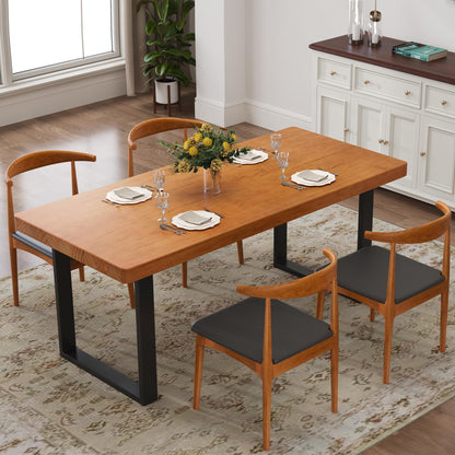 quanzhoulong Stylish Modern Minimalist Solid Wood Dining Table with Sturdy Metal Base – Easy Assembly, Versatile Design for Dining Rooms, Living Rooms, and Offices