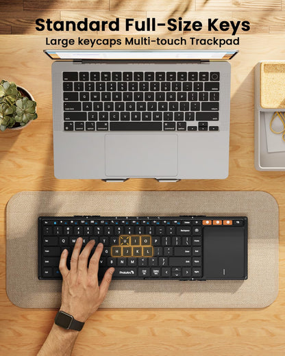 ProtoArc Foldable Keyboard with Touchpad, XK01 TP Folding Portable Keyboard, Full Size Keys, Large Trackpad Bluetooth Travel Keyboards for Laptop PC Tablet - Black