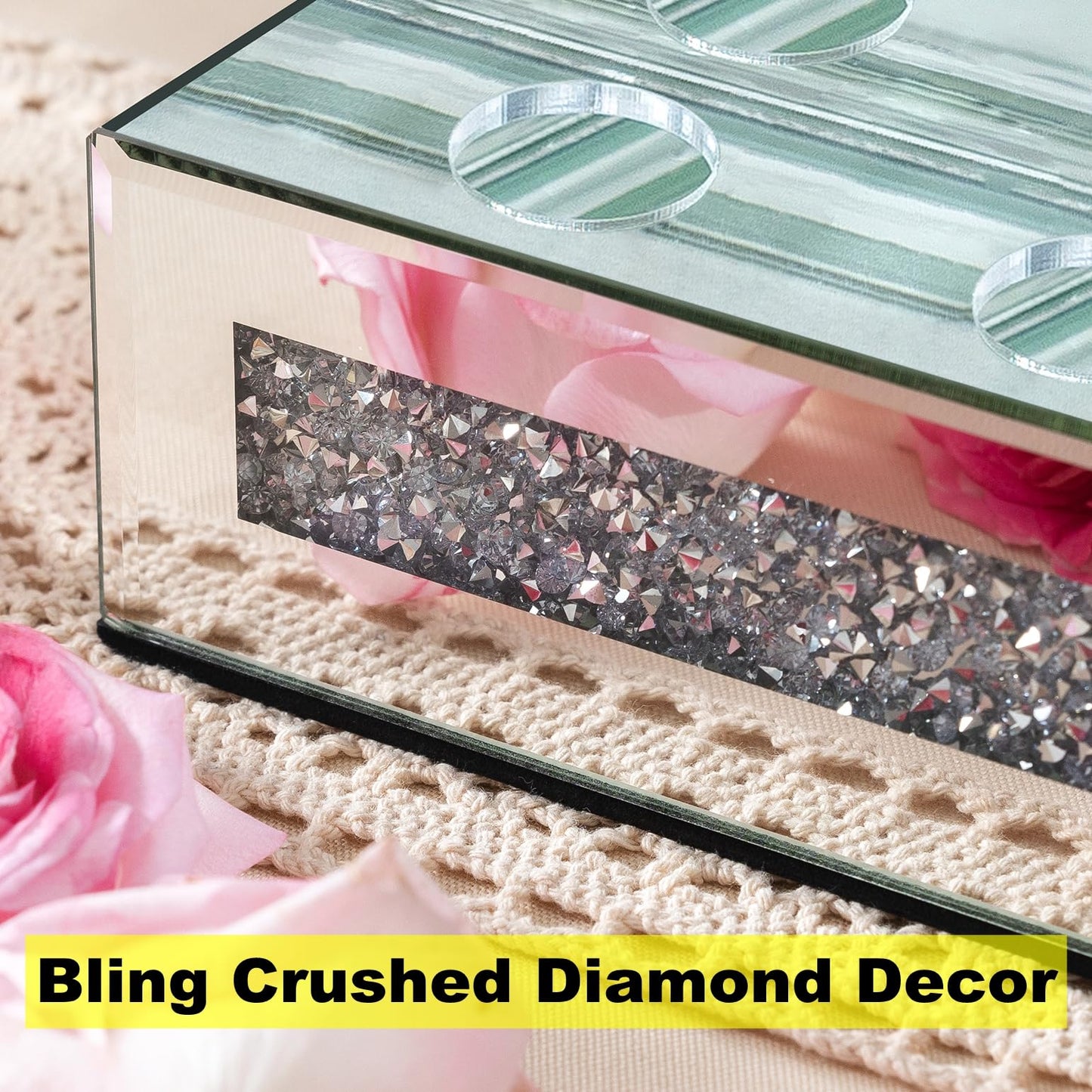 blingworld Flower Vase Rectangular Crushed Diamond Mirrored Vases for Centerpiece, Luxury Flower Arrangement for Home Wedding Dining Table Decor, Silver