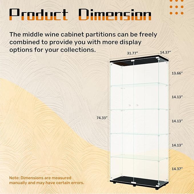 LFT HUIMEI2Y Glass Display Cabinet 5-Shelf