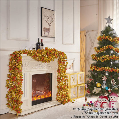 PONKING 8 Pcs x 8.2 ft Flower Garland Artificial Rose Vine Flowers with Green Leaves Hanging Fake Roses Vine for Room Party Home Wedding Birthday Christmas Wall Arch Decor, Fall Champagne Flower