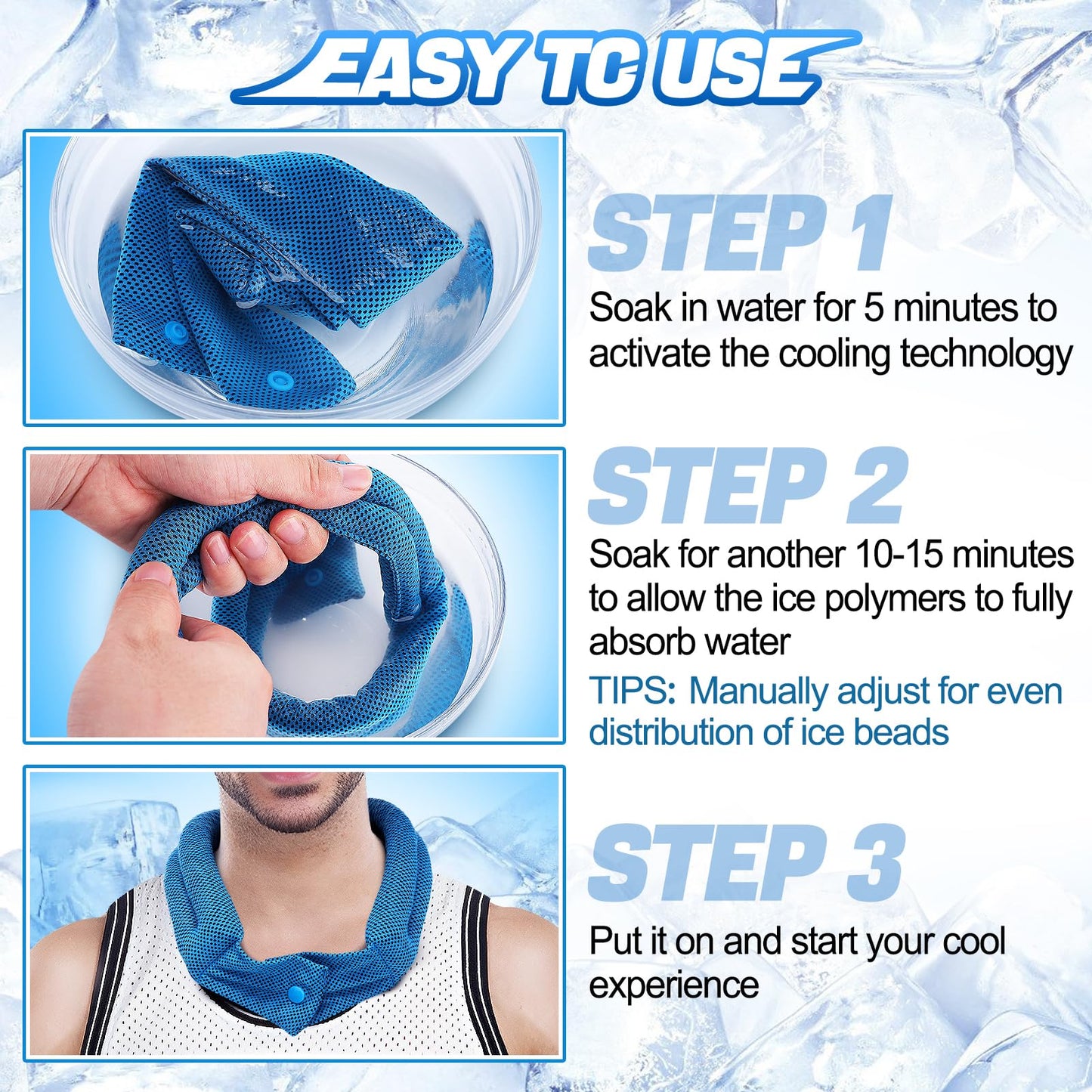 3 Pcs Cooling Neck Wraps - Cooling Towels with Ice Polymer, Soft Breathable Neck Coolers for Summer Heat Sports Gym Workout Men Women Gifts
