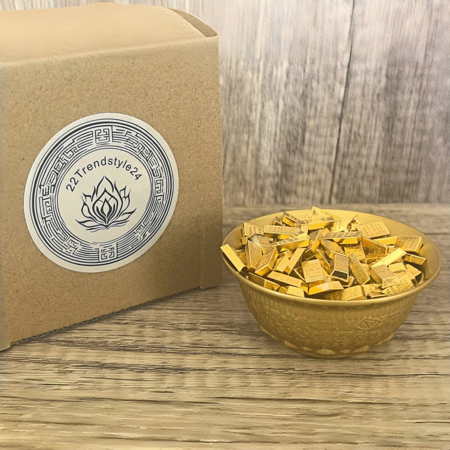 Solid Brass Feng Shui Money Bowl, 100 Fu Carved Bowl, Wealth Frog & Lotus Base, 200 Gold Bricks, 400g, 7.7x7.7x3.4cm, for Wealth Corner, Altar, Office Desk, Home,feng Shui Decor, Brings Abundance