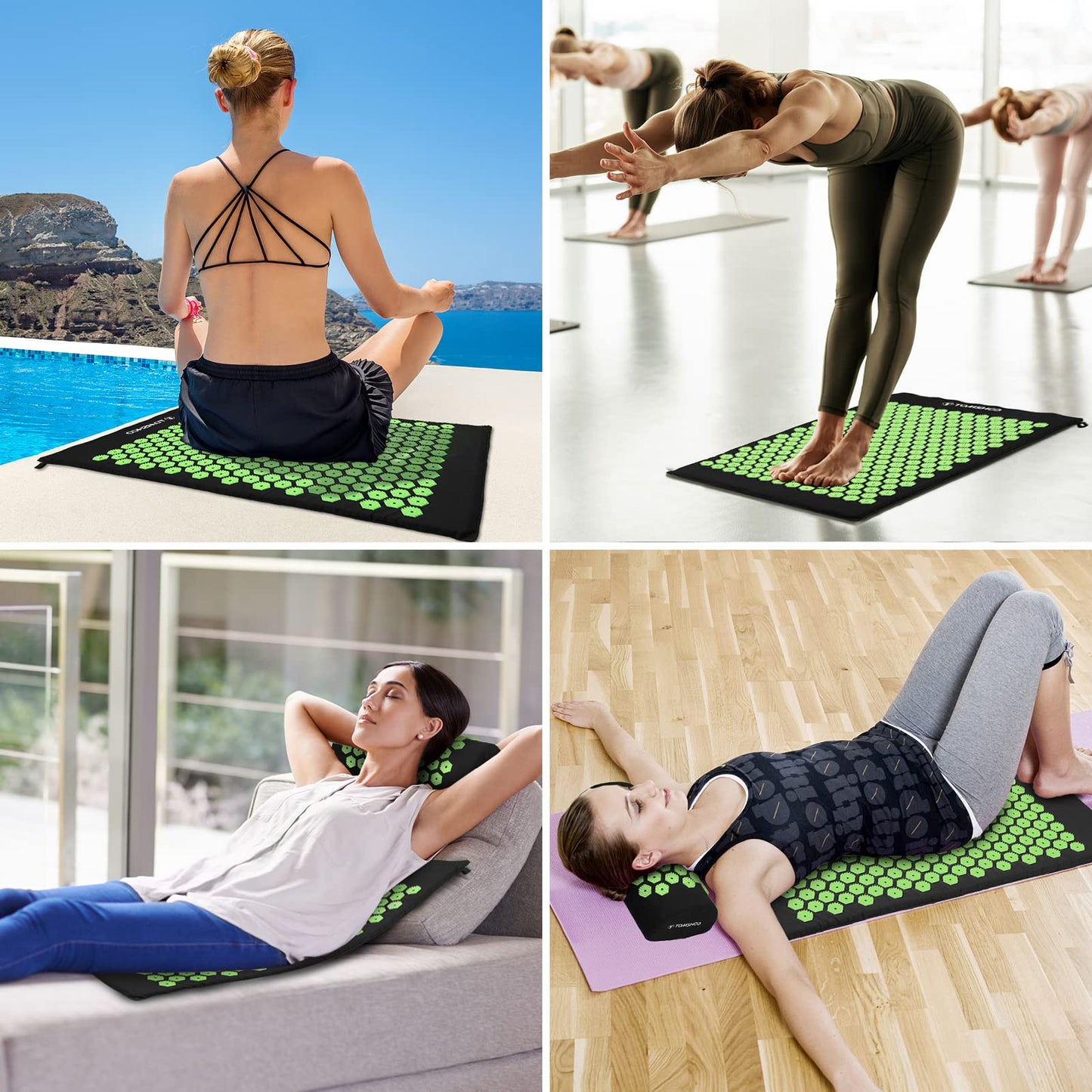 TOMSHOO Acupressure Set, Acupressure Mat and Pillow with 2pcs Massage Balls- Pain Relief Therapy Muscle Back Neck with Travel Bag for Men and Women