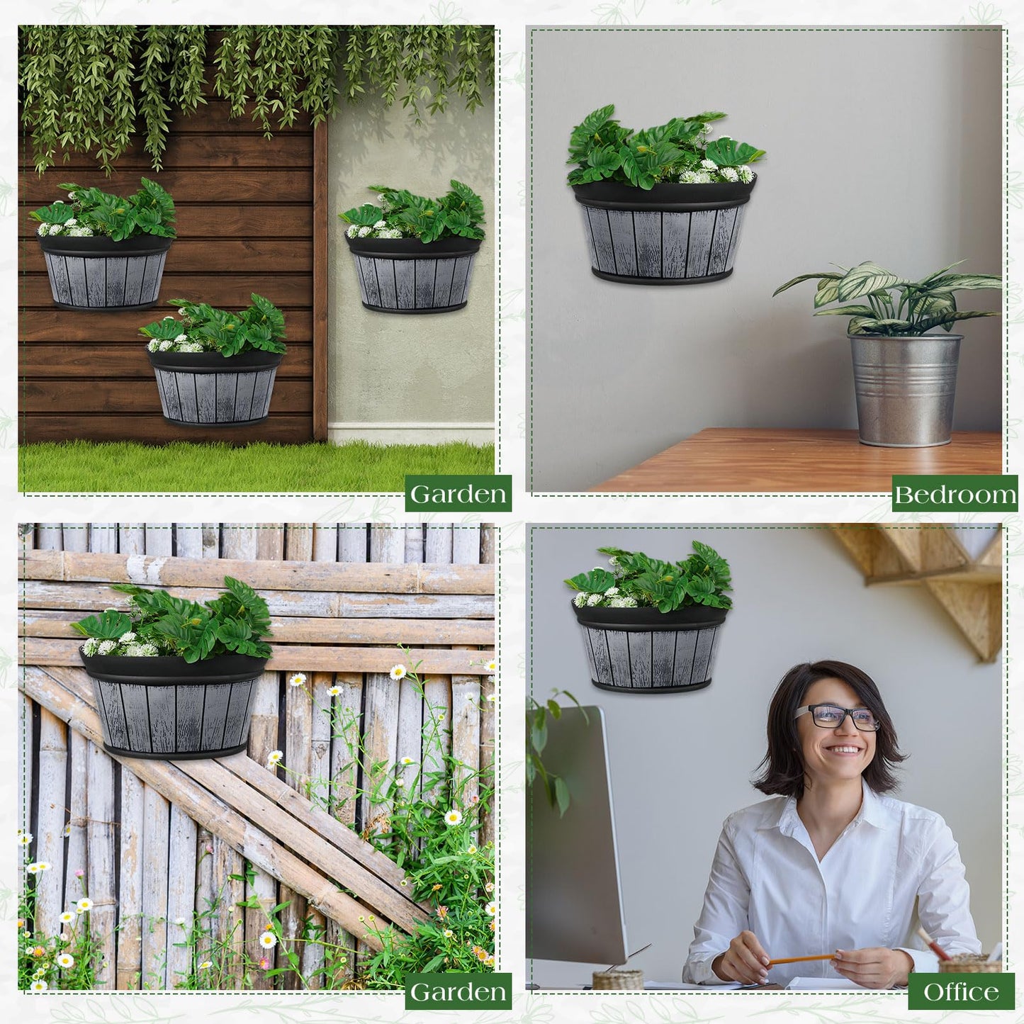 Romooa 12 Pcs Wall Hanging Planters Outdoor Wine Barrel Planter Distressed Oak Thickened Plastic Water Storage Flower Pots for Plants Flower Indoor Outdoor Railing Fence (Black,10 Inch)