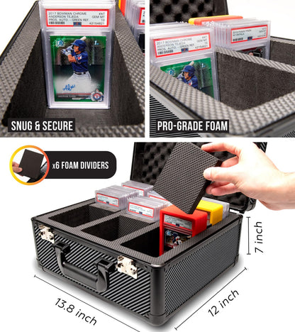 Panopply SLAB ARMOR 3 Row Graded Card Storage Box PSA Card Slab Case For Graded cards Hold 120+ Slabs Graded Card Case PSA Graded Card Storage Sports Baseball Card Collector Gifts (CARBON FIBER)