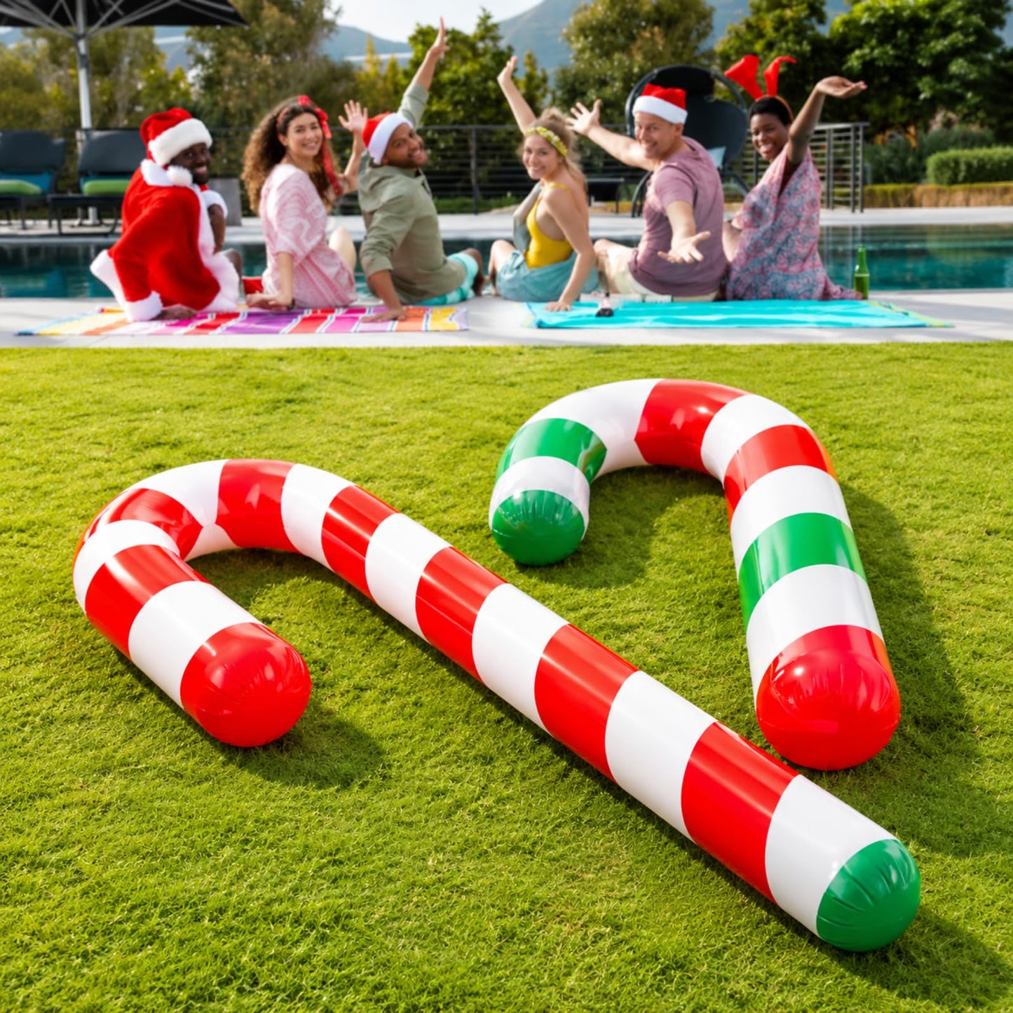 Rotatingpals 2 Pcs 54 Inch Christmas in July Inflatable Pool Noodle Floats Blow up Candy Cane Noodle Jumbo Candy Cane Swim Noodles for Xmas Holiday Yard Lawn Patio Garden Indoor Outdoor Decor Gifts