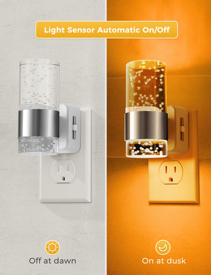 L LOHAS LED Night Light,Dimmable Night Lights Plug into Wall, 2 Pack Acrylic Nightlights with 0-100 LM Adjustable Brightness, 3000K Plug in Night Light with Dusk to Dawn Sensor, for Bathroom Hallway