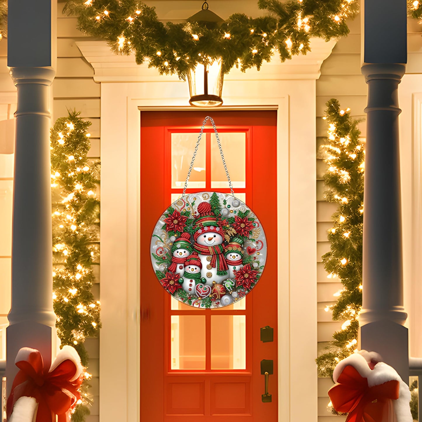 DIY Diamond Art Painting Wreath Kits，Special Shaped Rhinestone Hanging Ornament Diamond Art Window Pendants for Gift Home Garden Wall Hanging Kits,Double Sided (Snowman-1)