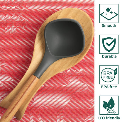 Spoon Rest for Stove Top, Bamboo Wood Spoon Holder for Kitchen Counter, Perfect Larger Utensil Rest for Spatula, Spoon or Tong, Modern, Rustic & Smooth Spoon Rest as a Dining Table Decor 10.6" x 6.7"