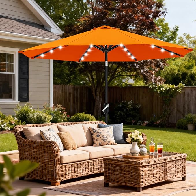 ABCCANOPY Durable Solar Led Patio Umbrellas with 32LED Lights 11FT (Orange)