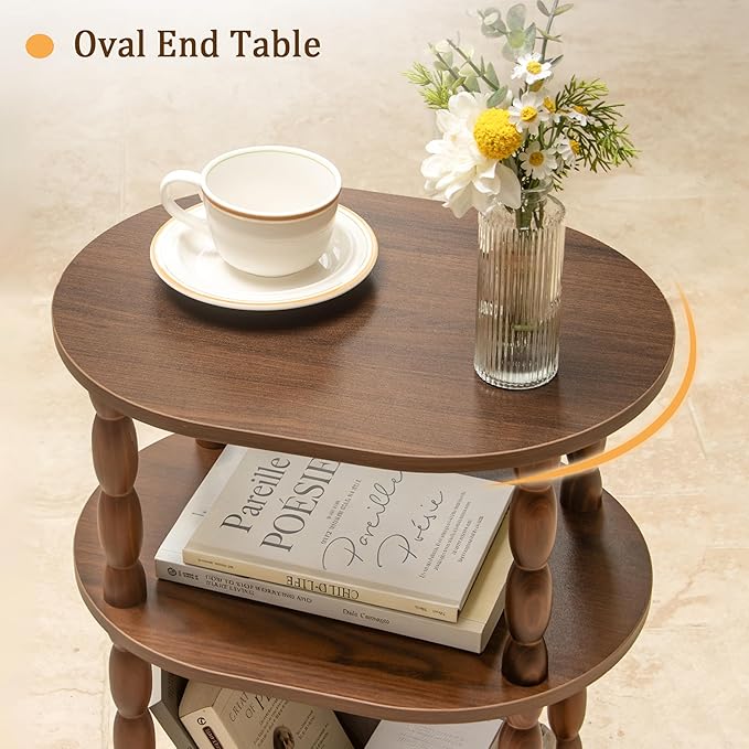 MaxSmeo Small Side Table, 3-Tier Small End Table, Modern Oval Night Stand