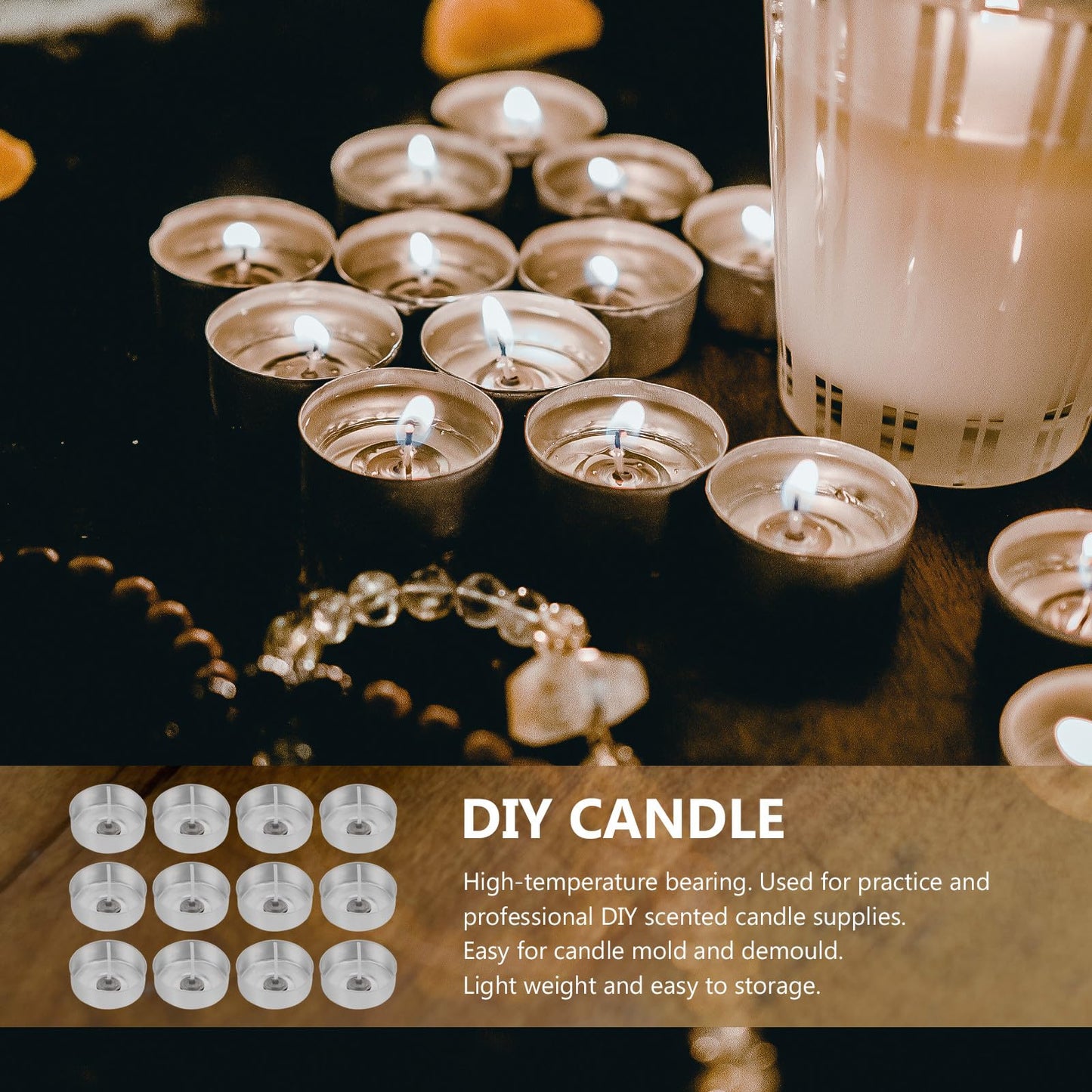 DOITOOL 100 Pcs Aluminum Tea Lights Cups, Round Empty Case Candle Wax Containers Candleholder, Metal Tea Light Tins with 100 Pcs Candle Wicks for Christmas Wedding Holiday Table Decoration