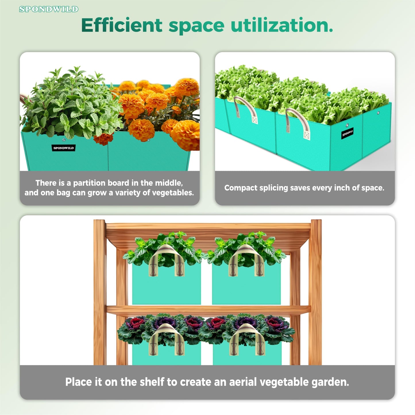 SPONDWILD Rectangle Grow Bags - 2 Pcs 10 Gallon Pots Compatible Potato Planter, PE Rectangle Planter for Growing Fruit and Vegetables, Green