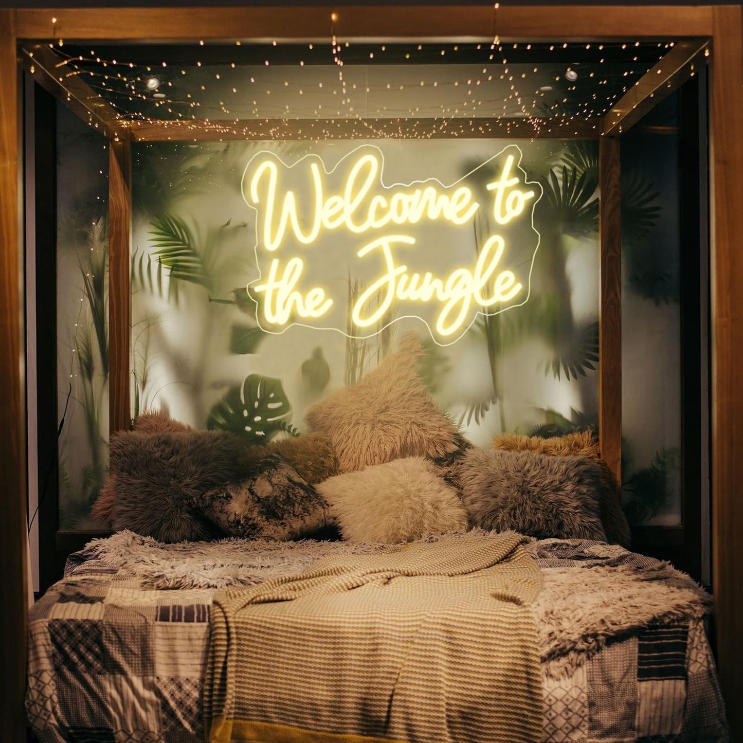Welcome to the Jungle LED Neon Signs Warm White Neon Lights for Wall Decor USB Light Up Sign For Garden Home Porch store Christmas Living Room Bar Decoration(16.5 * 11Inch)