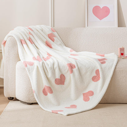 Amazon Basics Fleece Throw Blanket, Reversible Decorative Hearted Pattern for The Bed, Couch and Sofa, 50" W × 60" L, Pink Heart