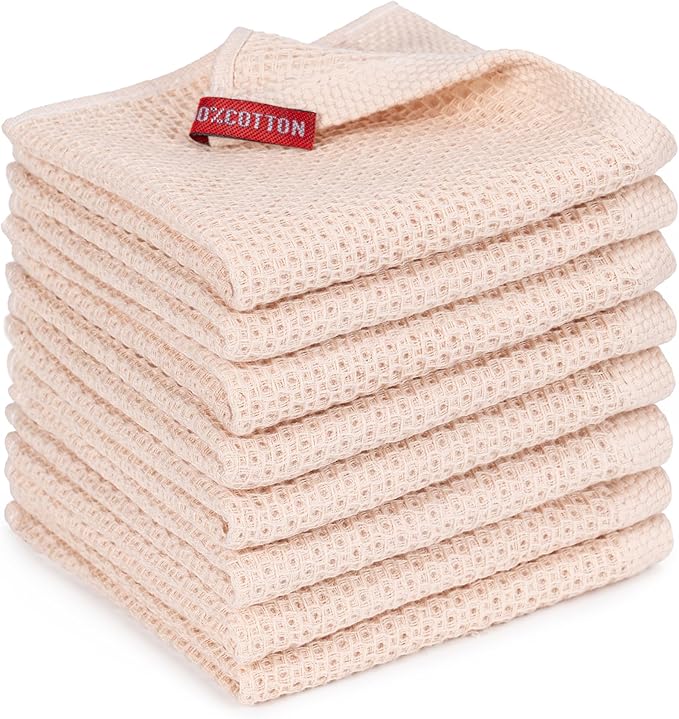 BOOMIBOO 8-Pack Kitchen Dish Cloths, 100% Cotton Waffle Weave, Ultra Soft