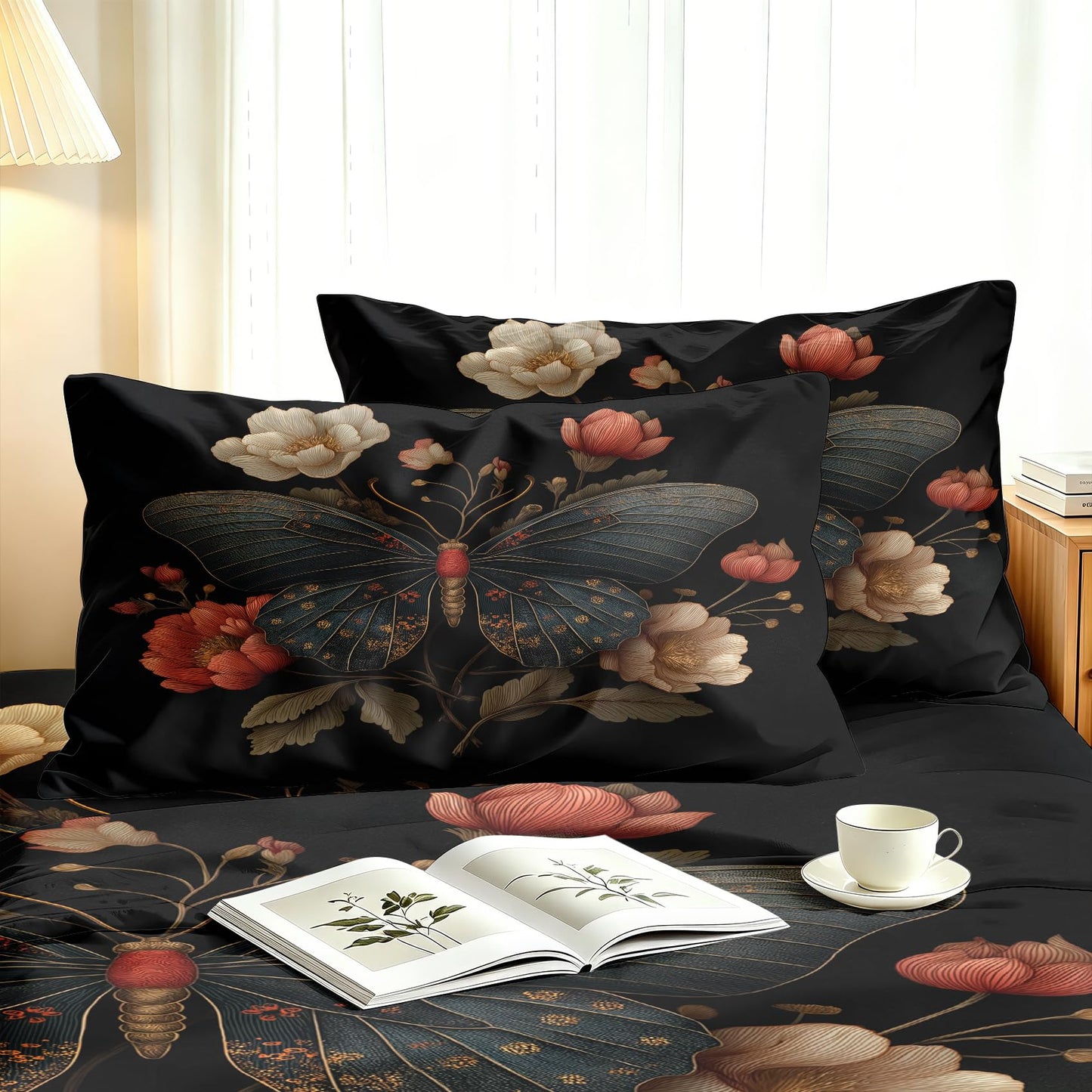 Butterfly Sheet Set, 4 Pcs Queen Size Moth Aesthetic Bed Sheets