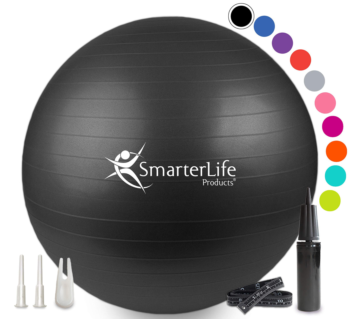 SmarterLife Workout Exercise Ball for Fitness, Yoga, Balance, Stability, or Birthing, Great as Yoga Ball Chair for Office or Exercise Gym Equipment for Home, No-Slip Design (45 cm, Black)