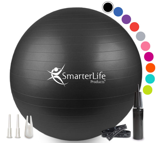 SmarterLife Workout Exercise Ball for Fitness, Yoga, Balance, Stability, or Birthing, Great as Yoga Ball Chair for Office or Exercise Gym Equipment for Home, No-Slip Design (45 cm, Black)