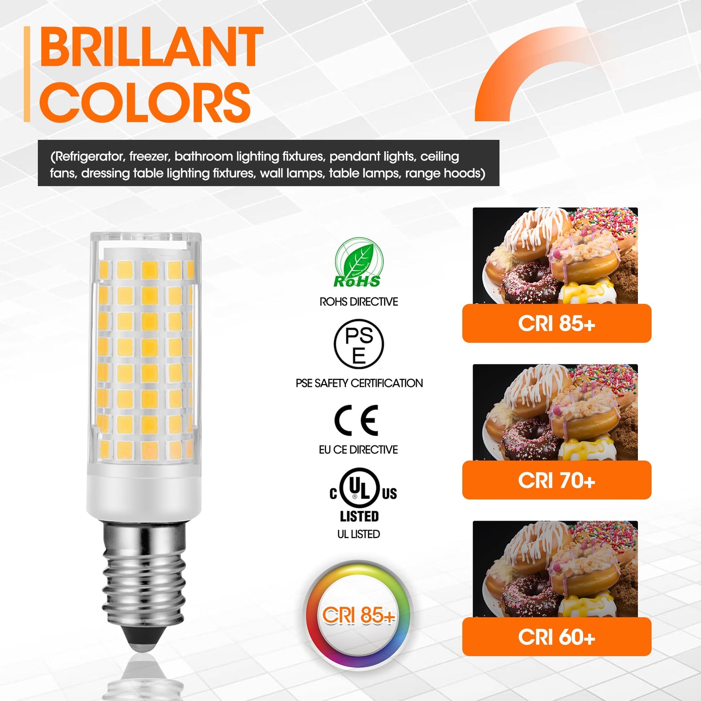 X-Molin E14 LED Refrigerator Light - Bulbs for Sewing Machines, Hood Hoods, Salt Stone lamp, Salt Crystal lamp-E14 Freezer LED Lamp, 500 Lumen AC110V-130V- 2Pack (3000K Warm White)