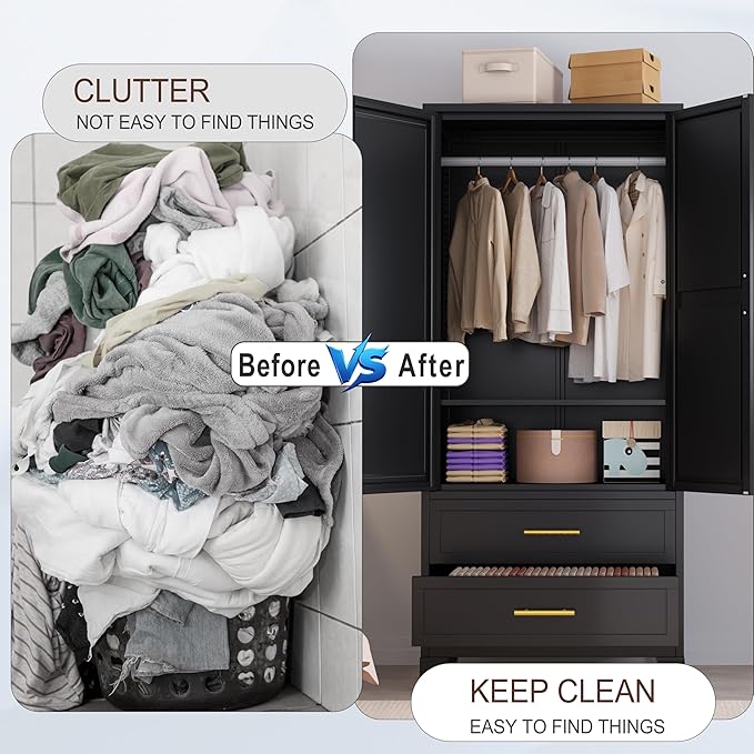 erosoei Metal Armoire Wardrobe Closet, 71 "Metal Clothing Storage Cabinet