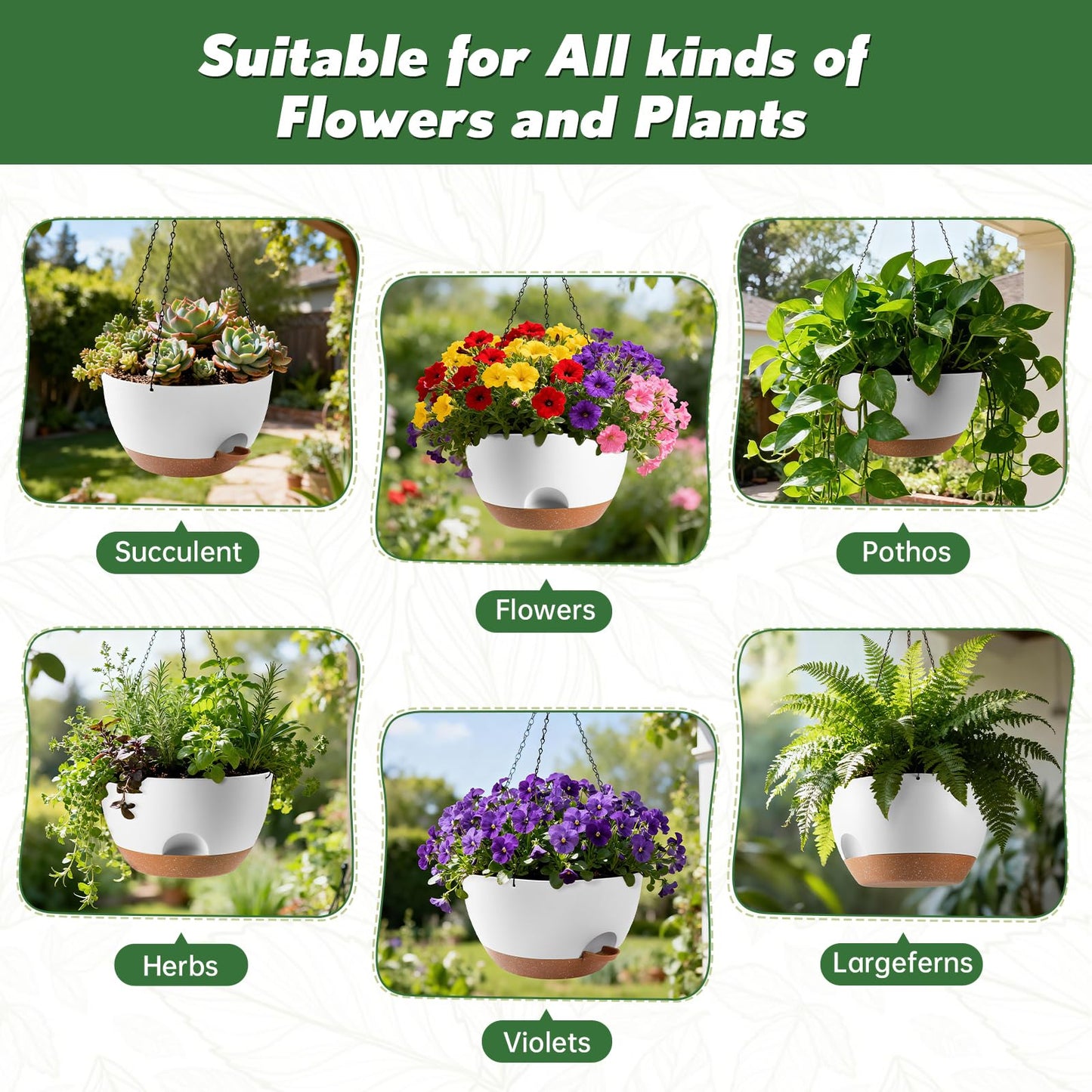 WUCEIAUU 13-inch Oversized Hanging Planter Set of Two,Planters for Indoor and Outdoor Plants.Place Plant pots Across Diverse Settings Including windowsills,Living Room,and Gardens.White-Brown