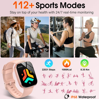 Smart Watch, 1.91" HD Screen Smartwatch for Men Women(Answer/Make Call), Fitness Watch with Heart Rate/Sleep Monitor/Steps Monitor, 110+ Sports Modes, IP68 Waterproof Activity Trackers Pink