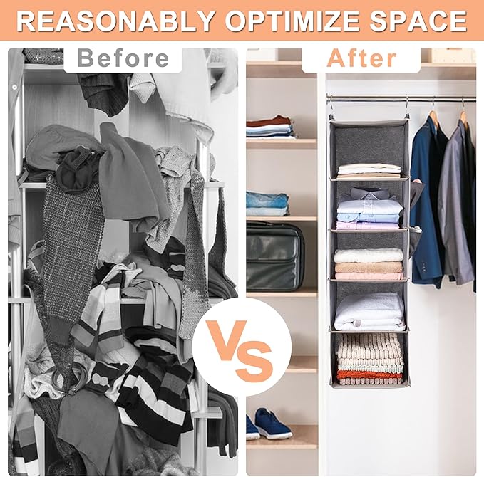 BOOMIBOO Hanging Closet Organize and Shelves, 5-Hanging Shelf
