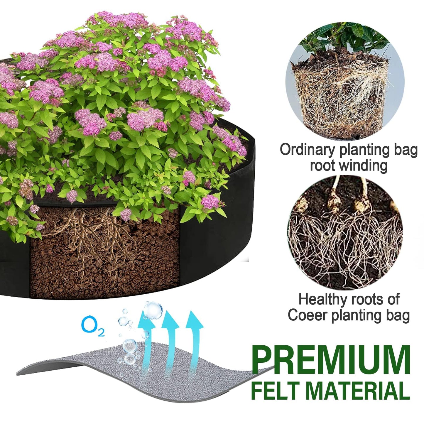ZtohPyo 2-Pack 15 Gallon Grow Bags,Round Fabric Raised Garden Beds with 2 Handles,Durable Garden Planter Cloth Pots Container to Grow Vegetables for Outdoor Plants