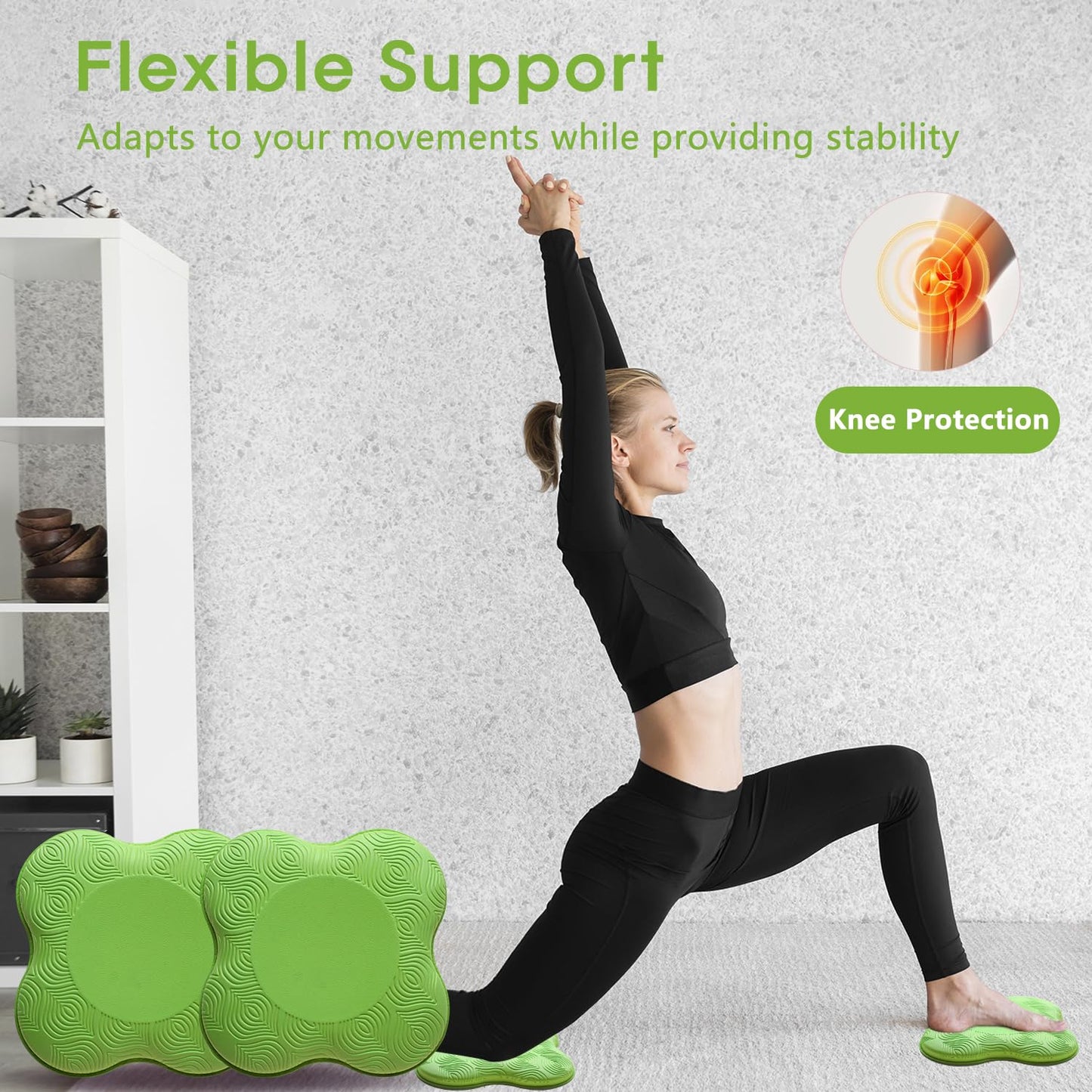 MBHKRRS 2 Pack Yoga Knee Pads Mat Set - Extra Thick Foam Kneeling Pad Cushion for Knees, Elbows, Wrists, Head - Yoga Essentials for Women Men, Non-Slip Pilates, Meditation, Floor Workouts(green)