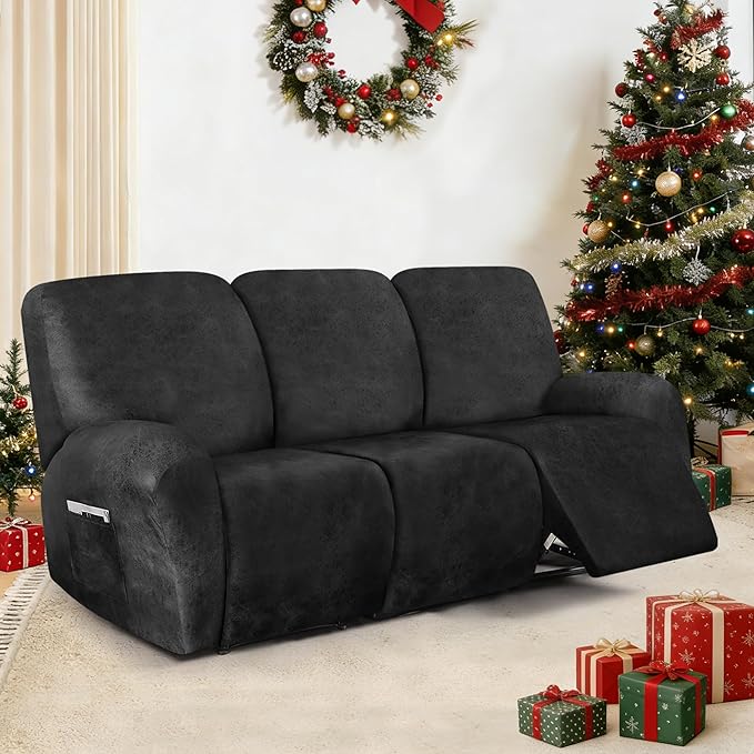ANARACHON Leather Look Recliner Couch Cover, 8-Pieces Stretch Recliner Sofa